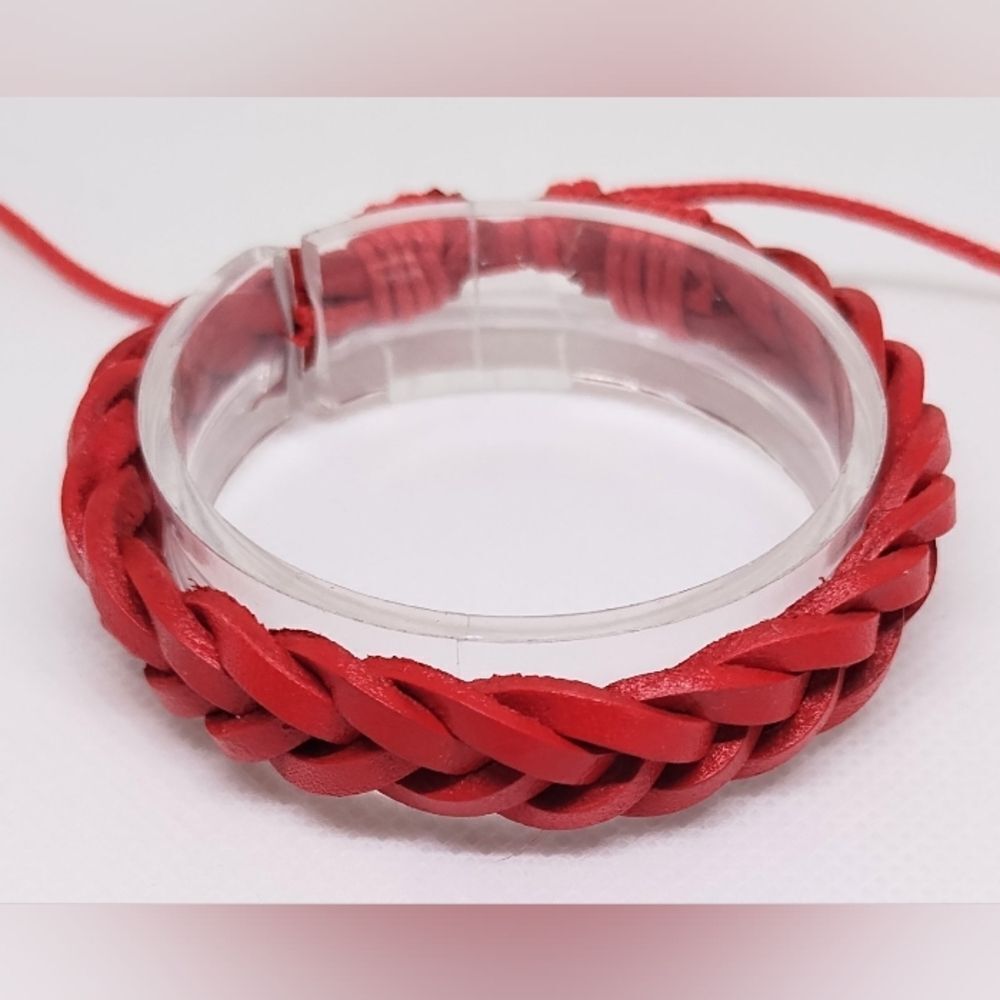 Men's bracelet leather braided Red new e86